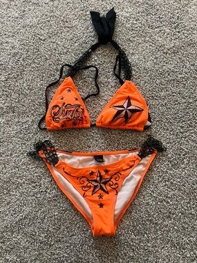 Women’s Sinful by Affliction S Bikini Set 2000s Vintage Y2K Embellished RARE